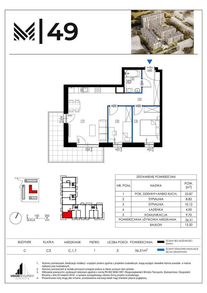 3-pokojowe mieszkanie 56m2 + balkon Bez Prowizji - Pełny obrazek: 2/7