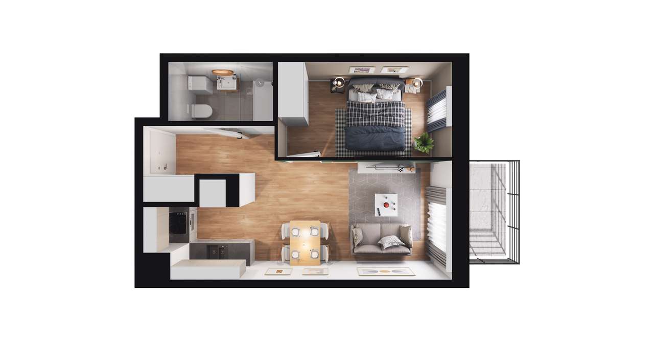 2-pokojowe mieszkanie 40m2 + balkon - Pełny obrazek: 2/8