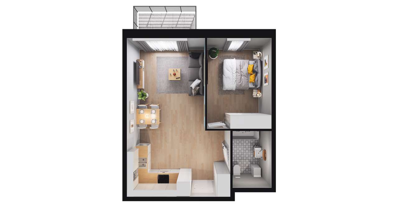 2-pokojowe mieszkanie 42m2 + balkon - Pełny obrazek: 3/9