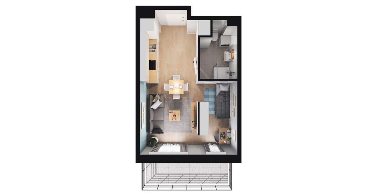 1-pokojowe mieszkanie 30m2 + balkon Bezpośrednio - Pełny obrazek: 2/7