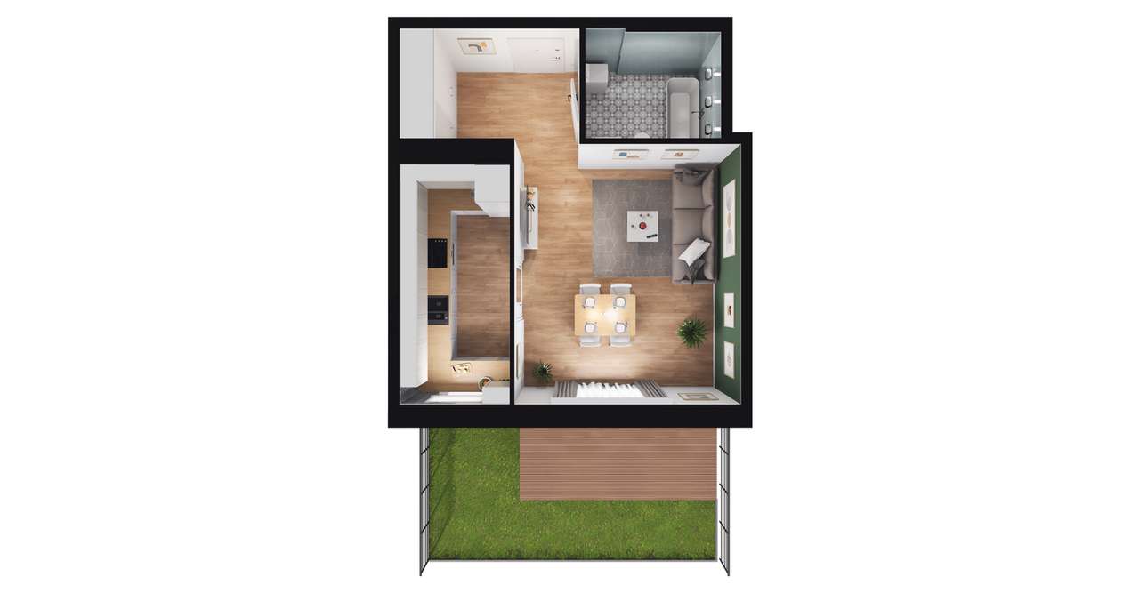 1-pokojowe mieszkanie 34m2 + 2 tarasy Bez Prowizji - Pełny obrazek: 2/8