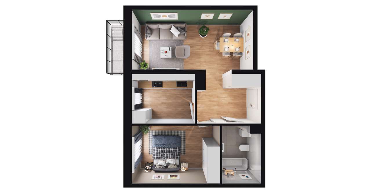 2-pokojowe mieszkanie 46m2 + balkon - Pełny obrazek: 2/6