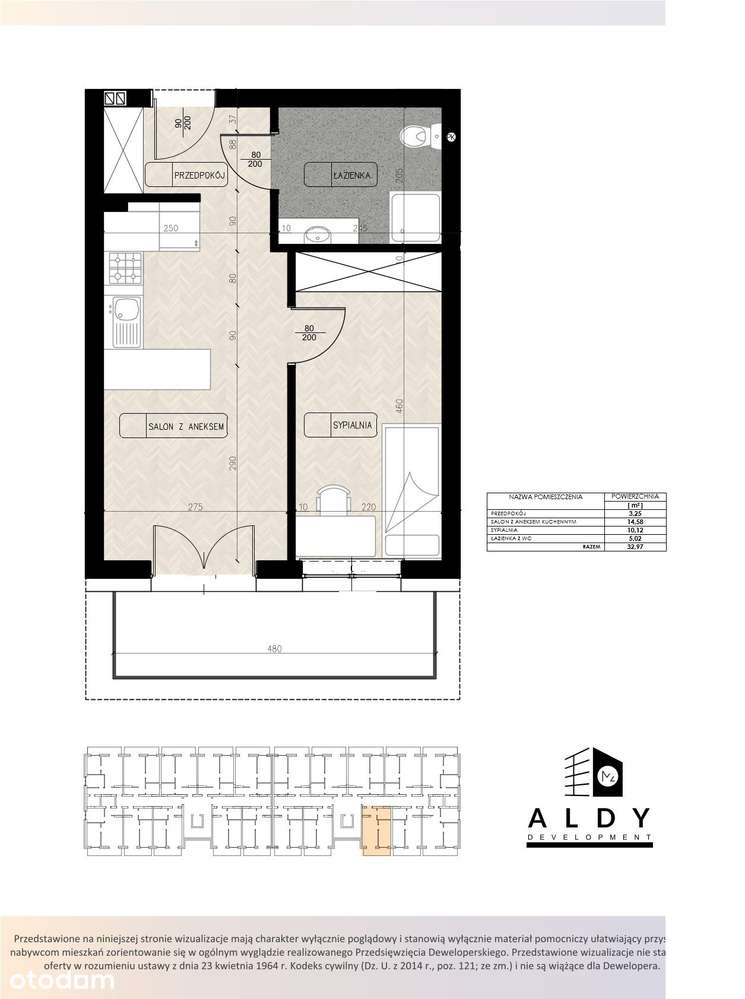 Funkcjonalne i przytulne mieszkanie 32 m2 - Pełny obrazek: 2/7