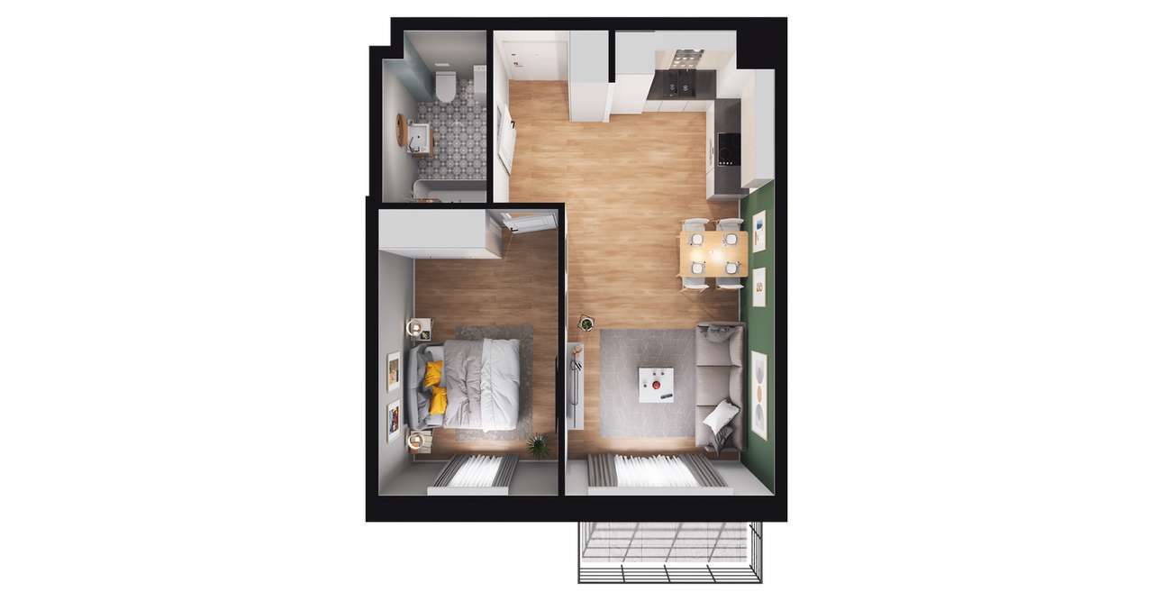 2-pokojowe mieszkanie 40m2 + balkon - Pełny obrazek: 2/8