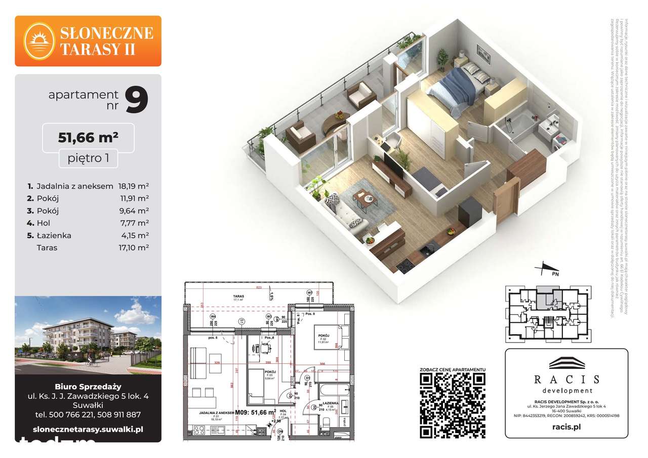 3-pokojowe mieszkanie 51m2 + taras Bez Pośredników - Pełny obrazek: 2/9