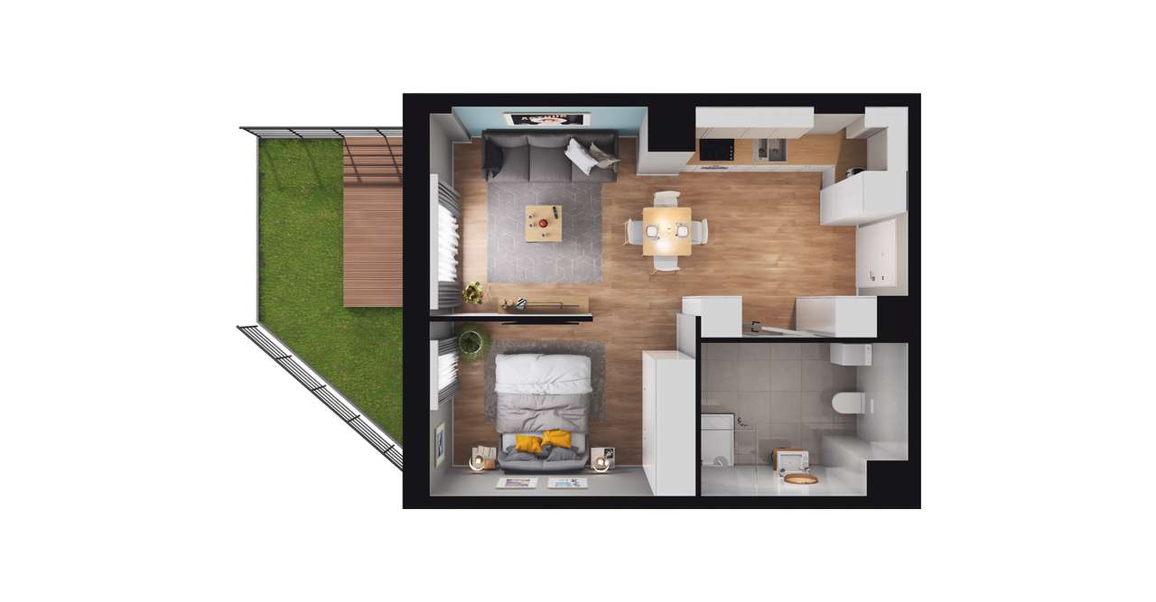 1-pokojowy apartament inwestycyjny 36m2 + ogródek - Pełny obrazek: 2/8