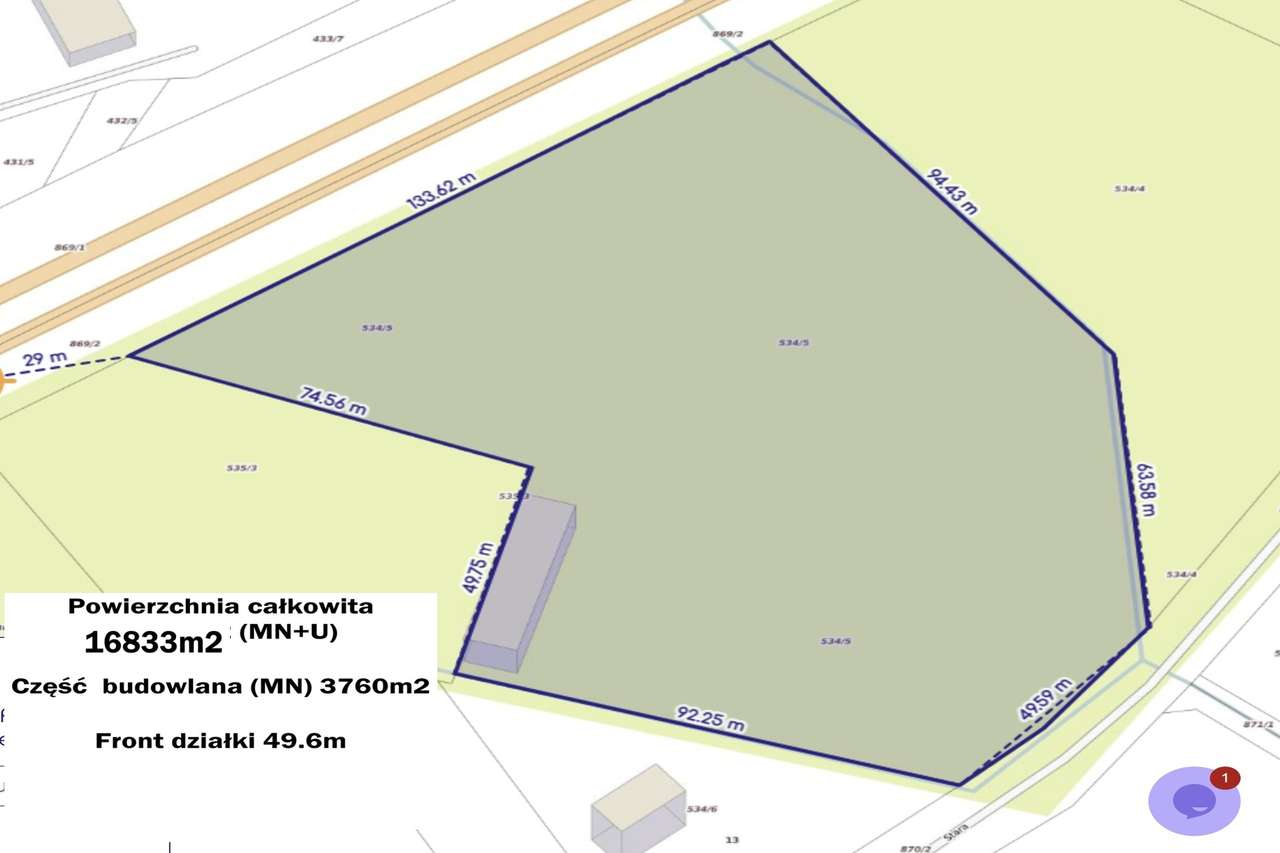 Działka Usługowa Mieszkaniowa 1.7ha w Sarnowie (gm. Psary) przy S86-3