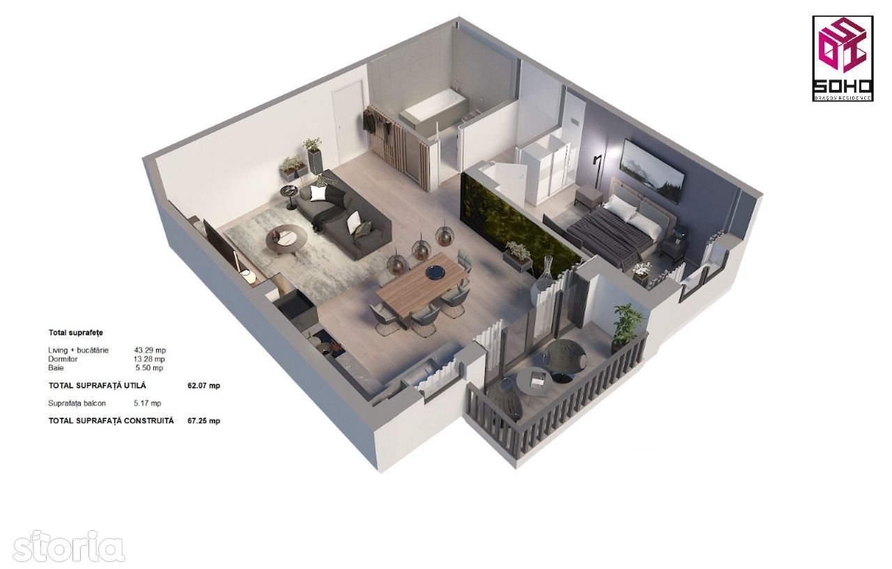 Apartement 2 camere, living openspace spatios, Soho Brasov, 2022!