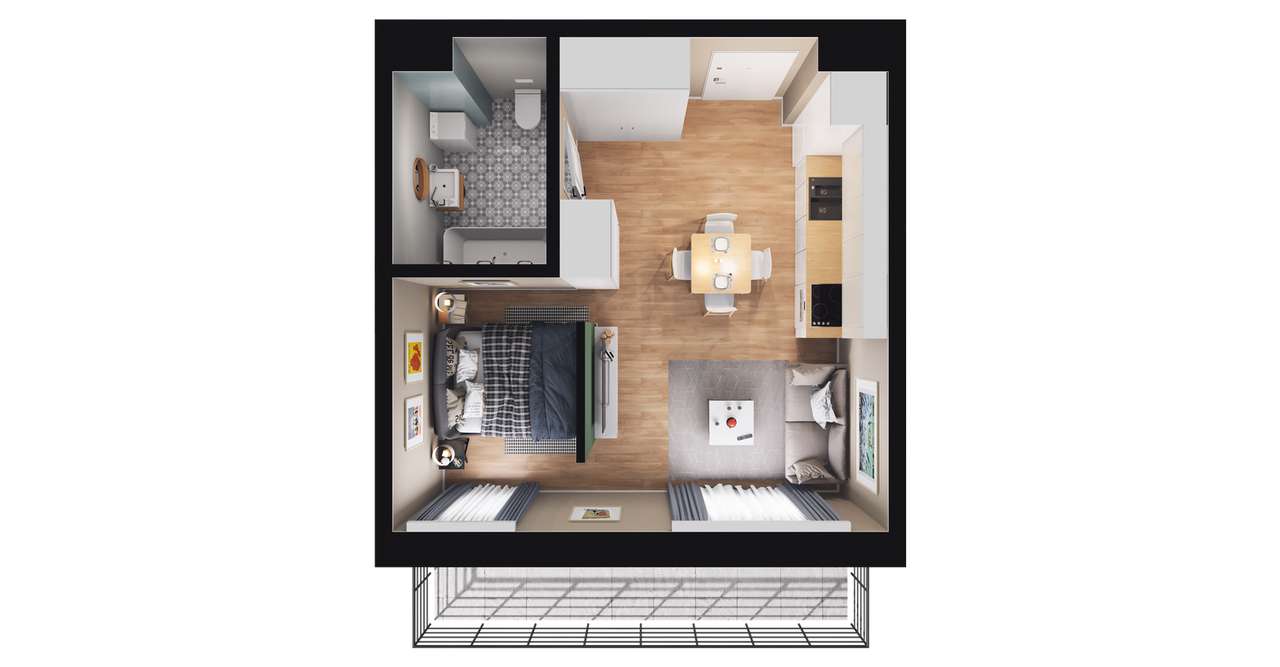 1-pokojowe mieszkanie 29m2 + balkon - Pełny obrazek: 2/8