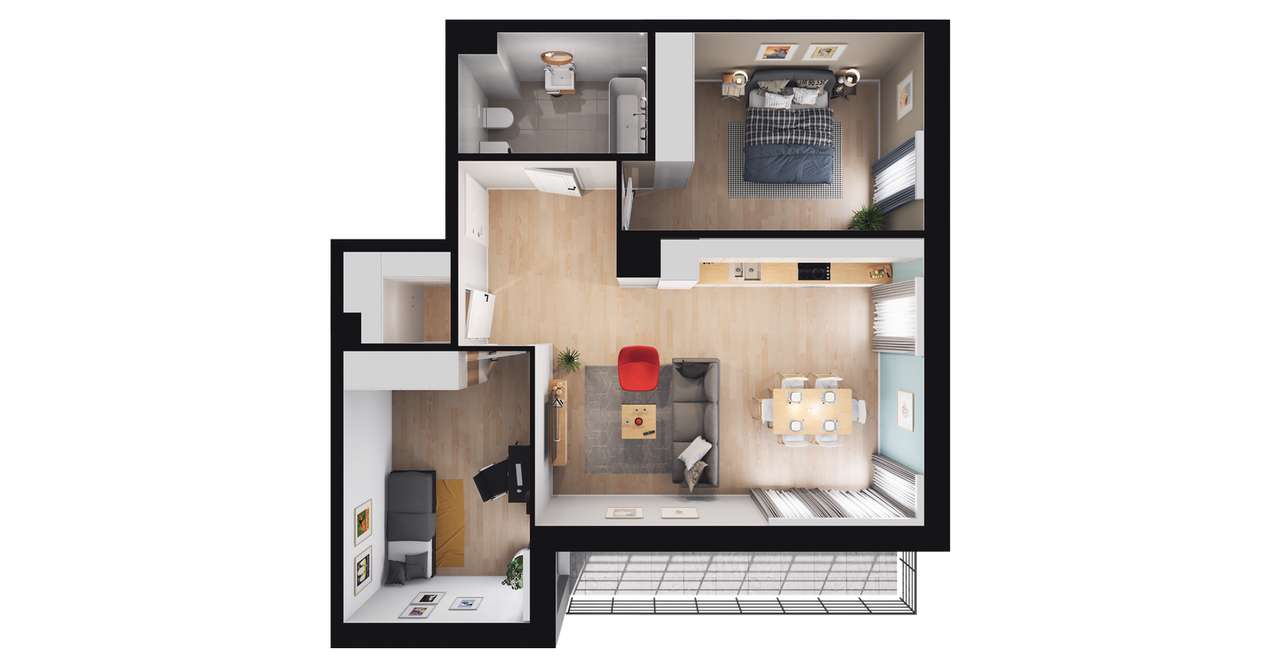 3-pokojowe mieszkanie 61m2 + balkon - Pełny obrazek: 2/6