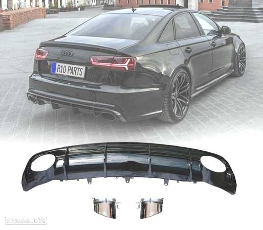 DIFUSOR PARA AUDI A6 S-LINE 15-18 LOOK RS6 PRETO BRILHANTE - 1