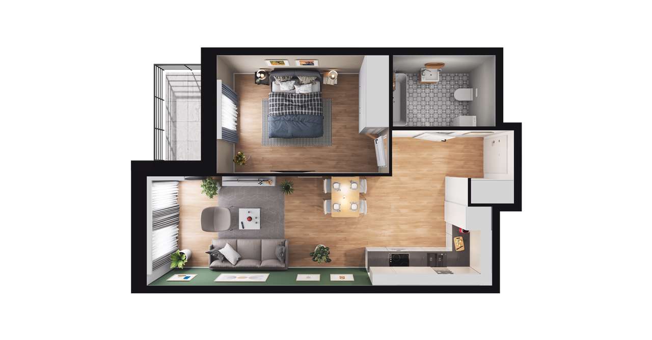 2-pokojowe mieszkanie 43m2 + loggia Bezpośrednio - Pełny obrazek: 3/9