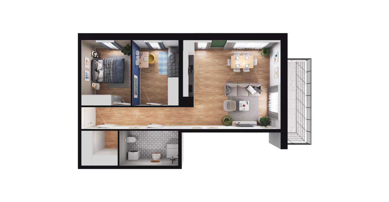 3-pokojowe mieszkanie 63m2 + balkon - Pełny obrazek: 2/7