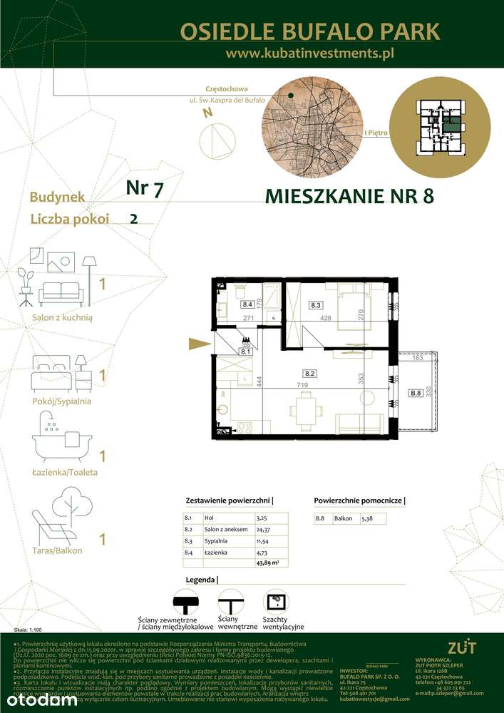 2-pokojowe mieszkanie 43m2 + balkon - Pełny obrazek: 2/7