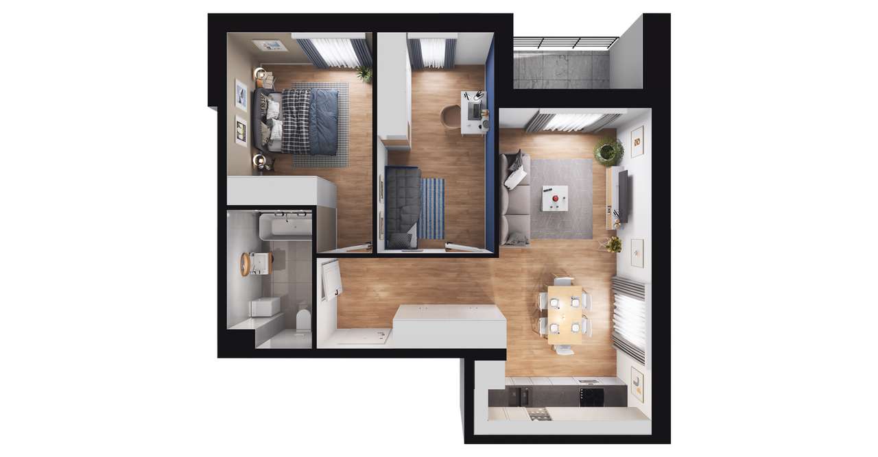 3-pokojowe mieszkanie 60m2 + loggia Bezpośrednio - Pełny obrazek: 2/8