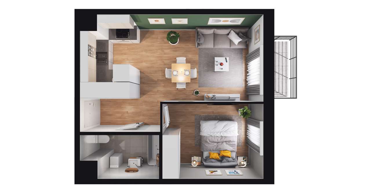 2-pokojowe mieszkanie 39m2 + balkon - Pełny obrazek: 2/8