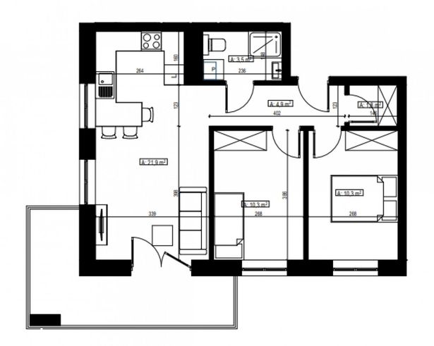 3 pokoje, 52,70m2, Czechów