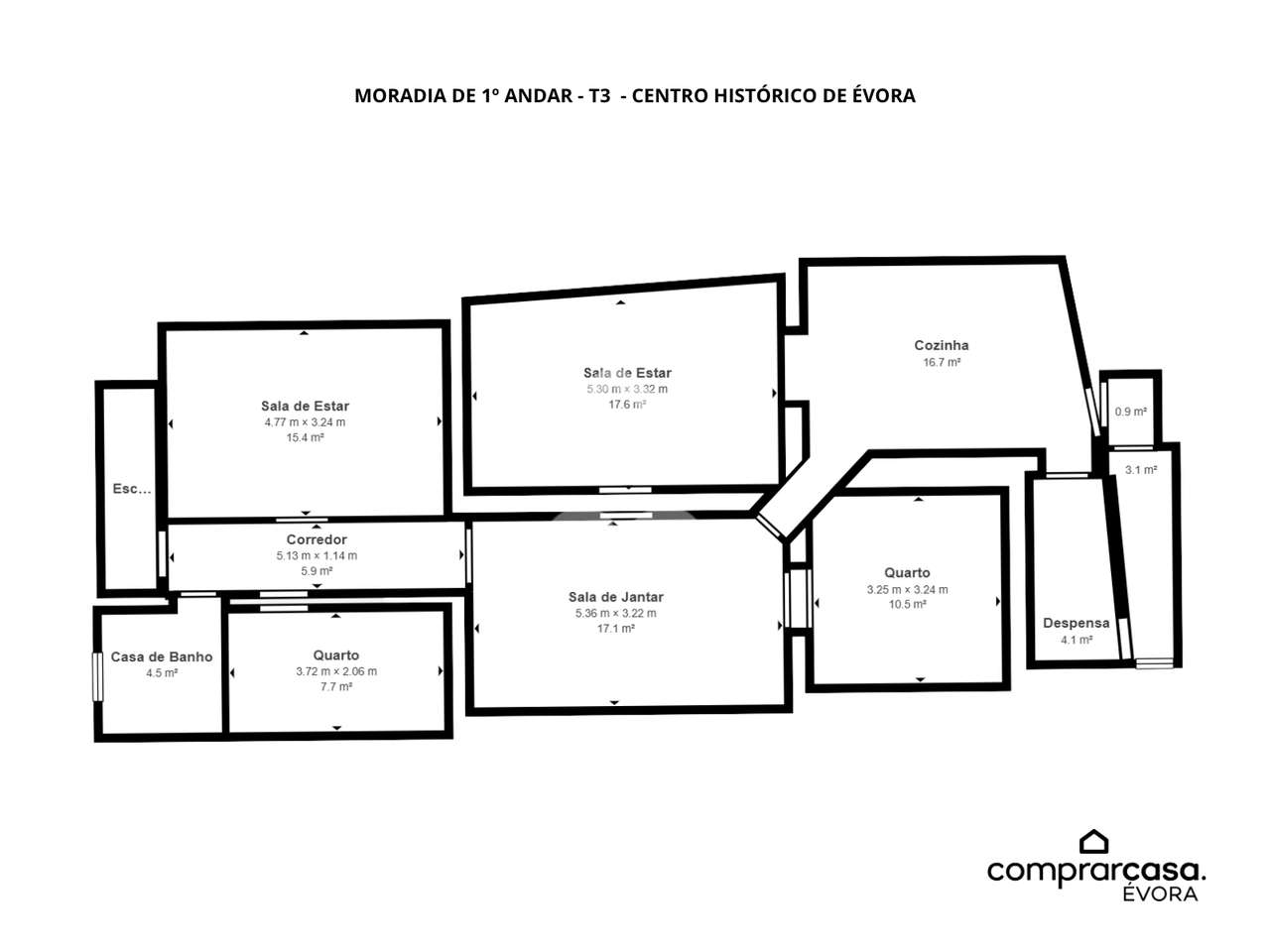 Moradia T3 Bifamiliar de 1º andar com Terraço no Centro Histórico de É-5