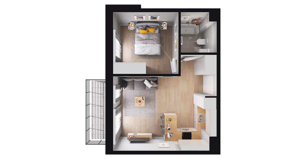 2-pokojowe mieszkanie 37m2 + balkon Bezpośrednio - Pełny obrazek: 2/8