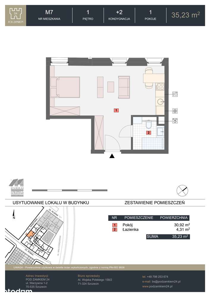 1-pokojowe mieszkanie 35m2 Bez Prowizji - Pełny obrazek: 2/7
