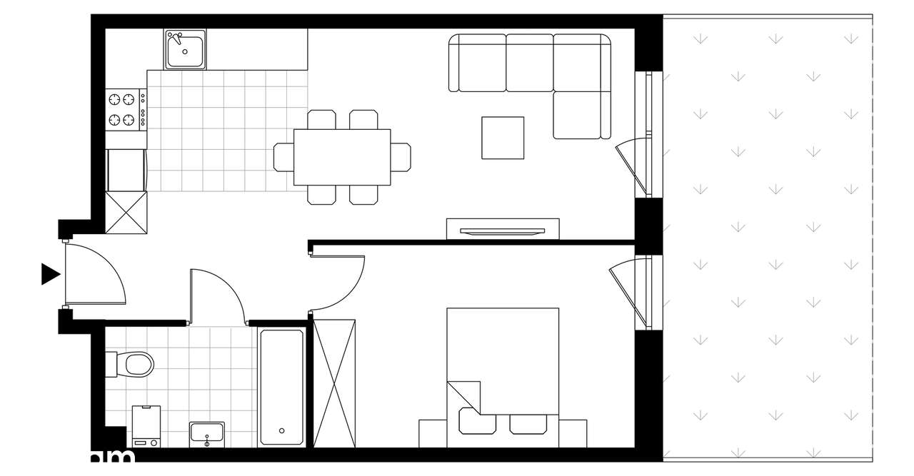 2-pokojowe mieszkanie 44m2 + ogródek - Pełny obrazek: 3/8
