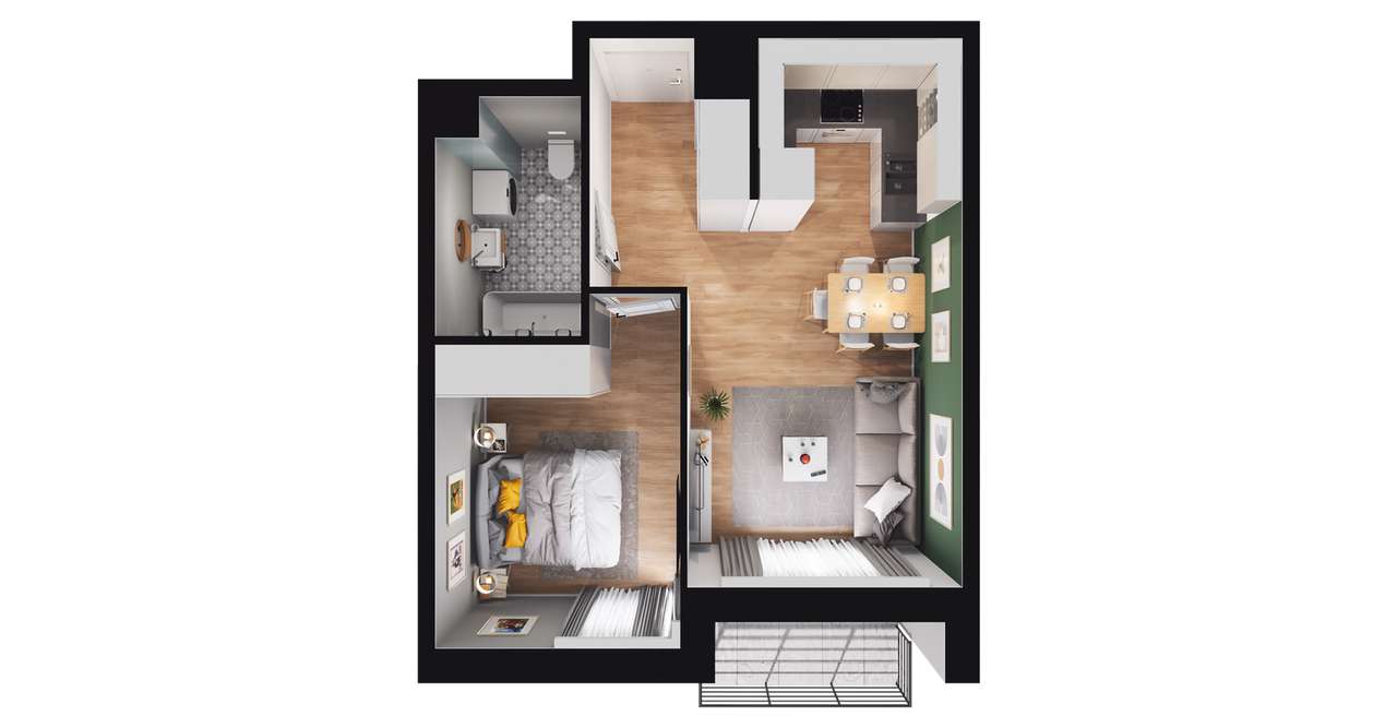 2-pokojowe mieszkanie 37m2 + loggia Bezpośrednio - Pełny obrazek: 2/8