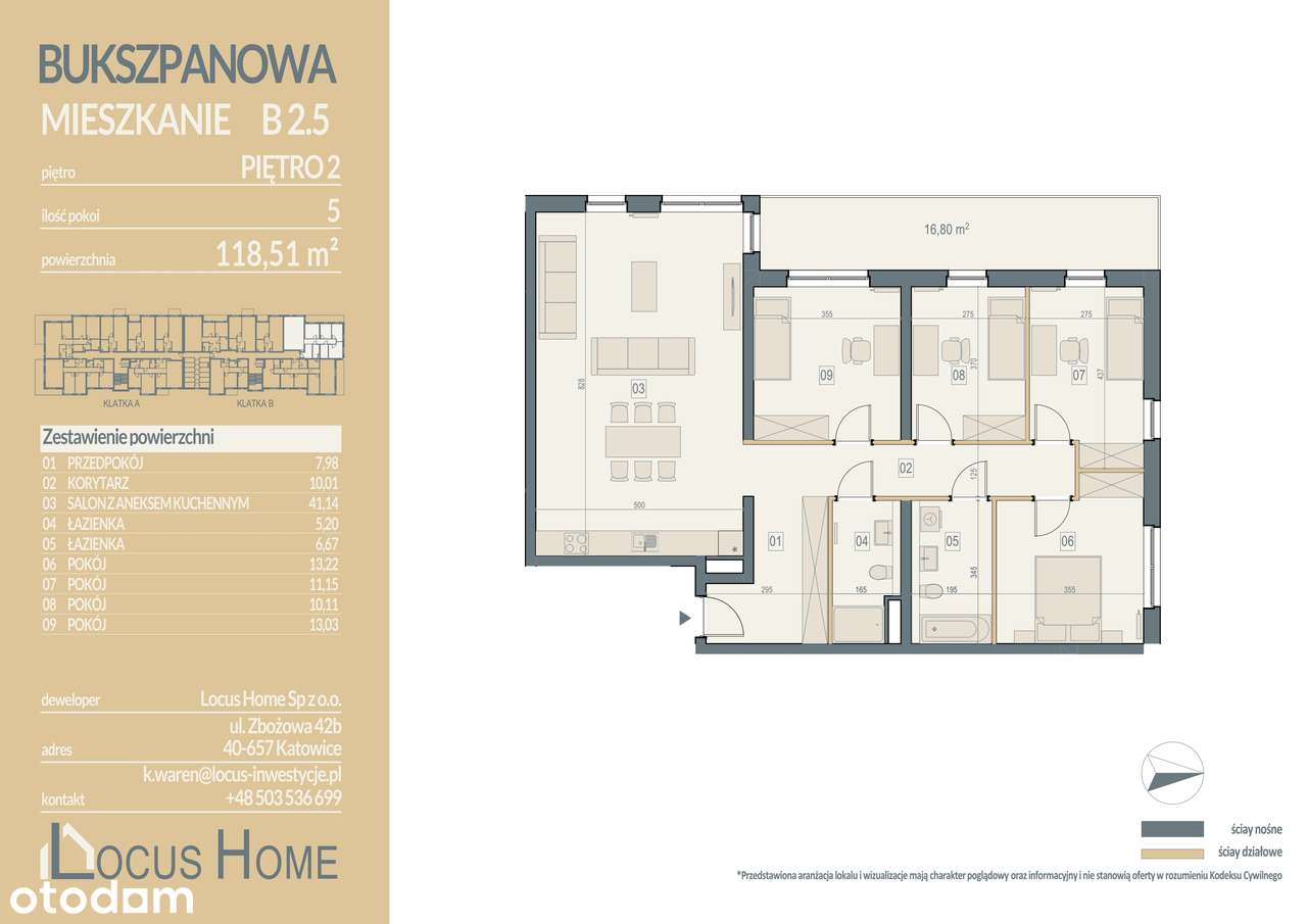 5-pokojowe mieszkanie 118m2 + balkon Bezpośrednio - Pełny obrazek: 2/7