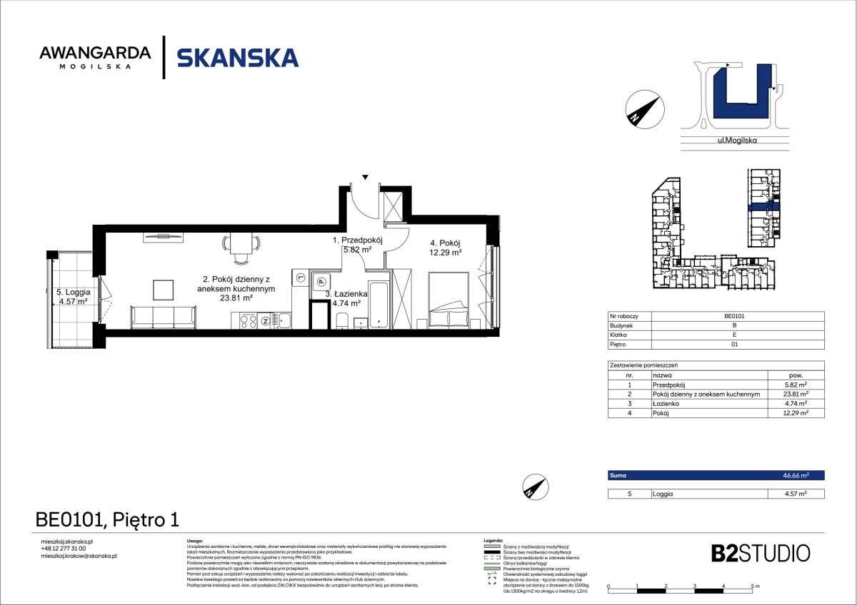 2-pokojowe mieszkanie 46m2 + loggia Bezpośrednio - Pełny obrazek: 2/9