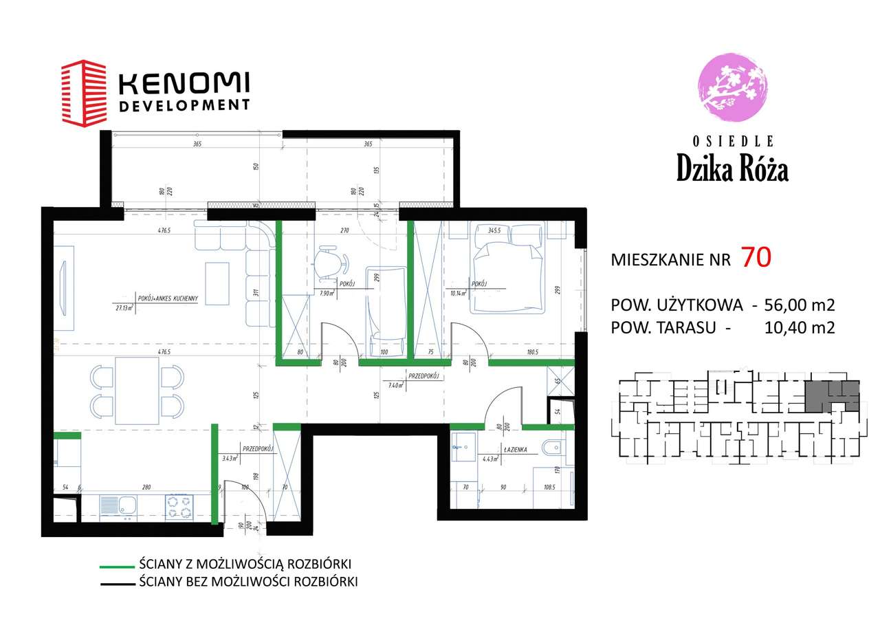 3-pokojowe mieszkanie 56m2 + taras Bez Prowizji - Pełny obrazek: 2/4