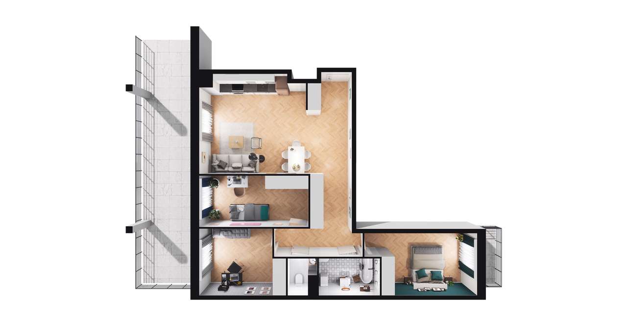 4-pokojowe mieszkanie 79m2 + 2 tarasy - Pełny obrazek: 2/8
