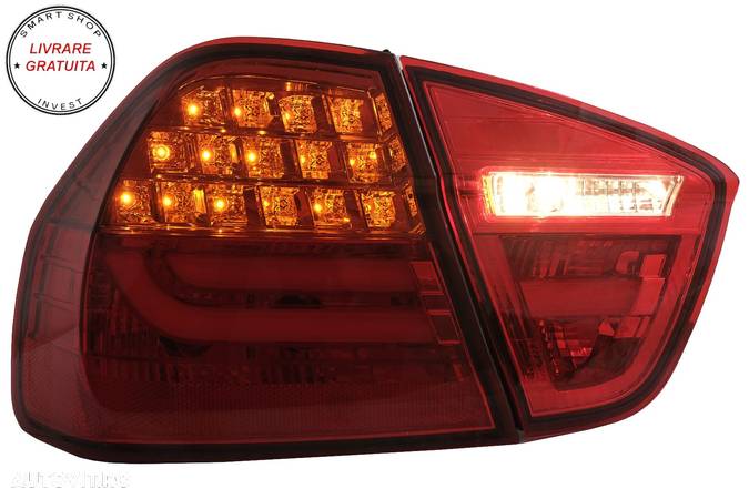 Stopuri LED Light Bar LCI Design BMW E90 Seria 3 Limuzina (2005-2008) Rosu Clar- livrare gratuita - 6