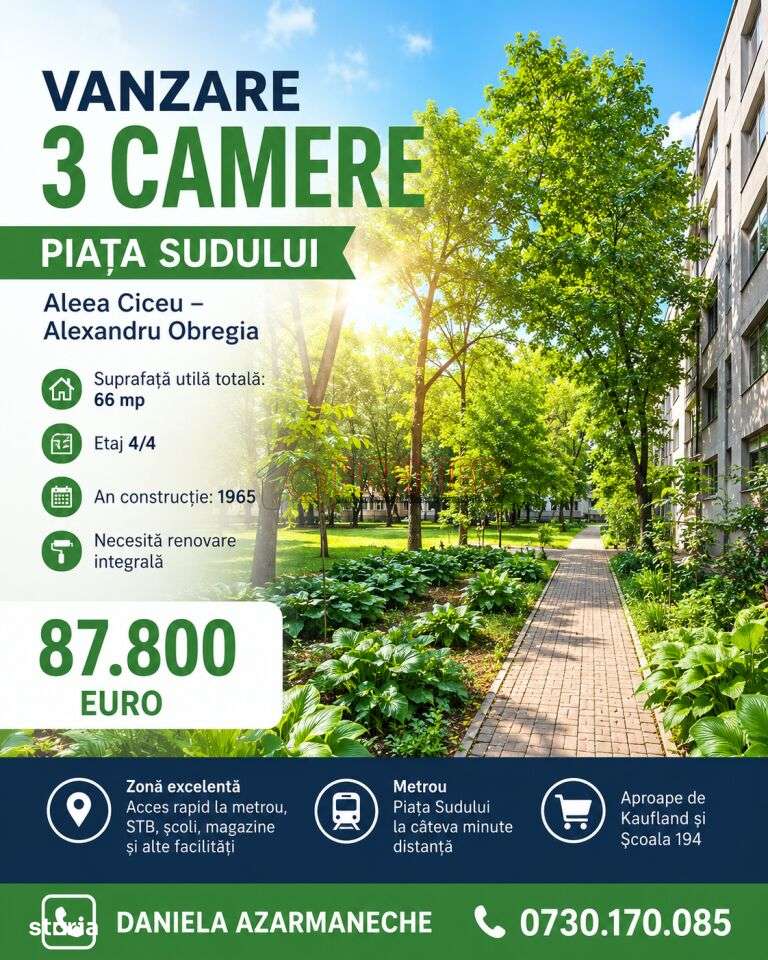 Vanzare 3 camere - Piata Sudului - Aleea Ciceu - Alexandru Obregia