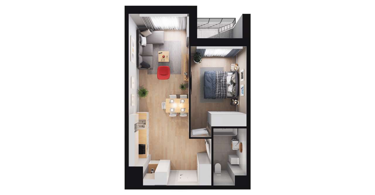 2-pokojowe mieszkanie 43m2 + loggia Bez Prowizji - Pełny obrazek: 2/8