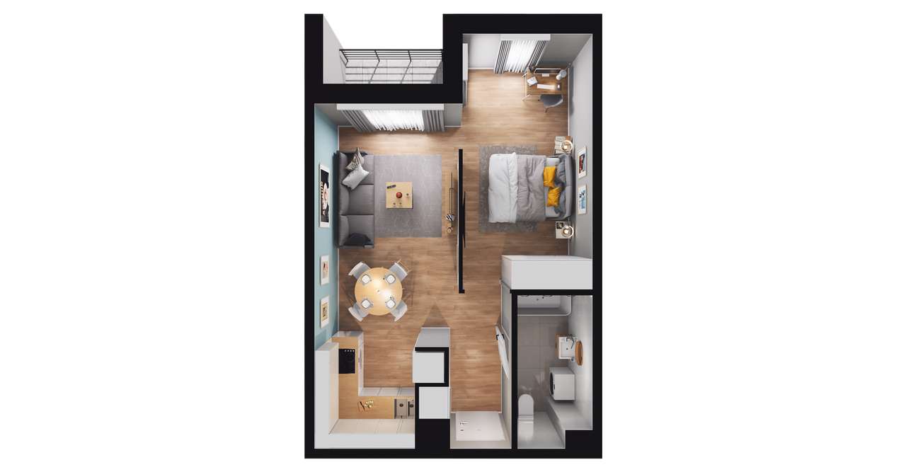 1-pokojowe mieszkanie 39m2 + loggia Bezpośrednio - Pełny obrazek: 2/6