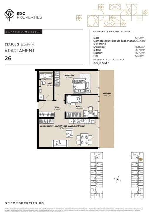 PROIECT EXCLUSIVIST! Apartament de vanzare, 63,80 mp, Complex SDC - Imagine principală: 4/4