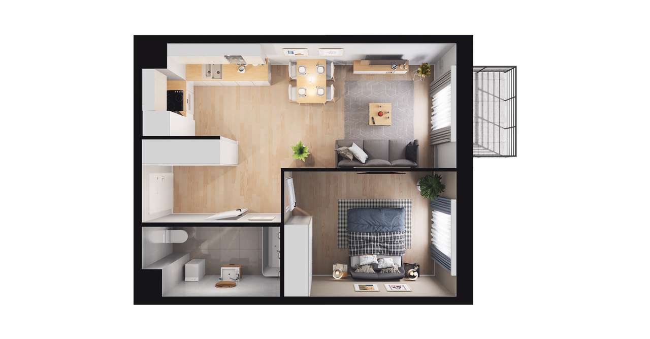 2-pokojowe mieszkanie 42m2 + balkon Bezpośrednio - Pełny obrazek: 2/8