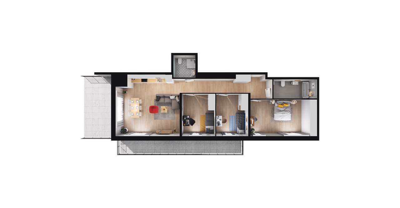 4-pokojowe mieszkanie 91m2 + 2 tarasy Bezpośrednio - Pełny obrazek: 2/8