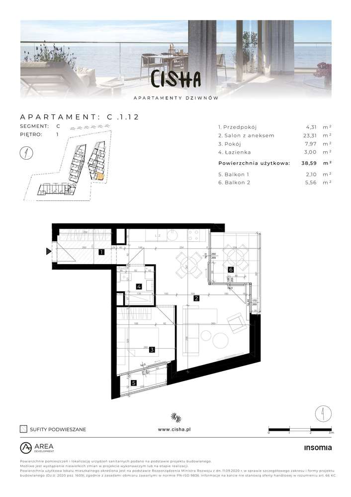 Cisha Dziwnów | mieszkanie 2-pok. | C.1.12 - Pełny obrazek: 2/7