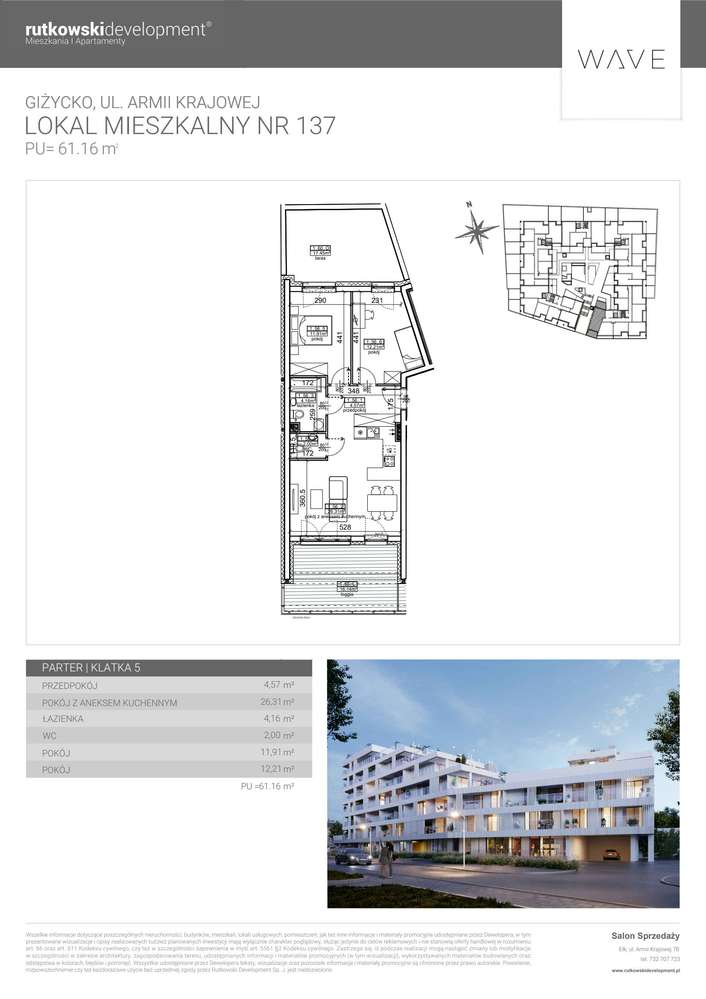 3-pokojowe mieszkanie 61m2 + taras Bezpośrednio - Pełny obrazek: 2/7