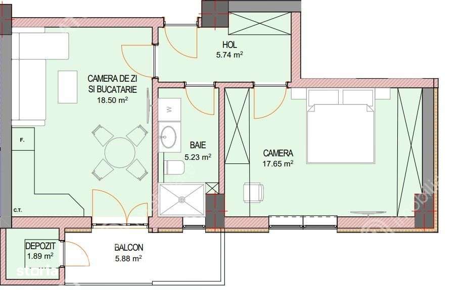 Apartament de 2 camere balcon si debara  zona Doamna Stanca - Imagine principală: 4/11
