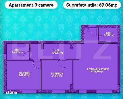 Apartament 3 camere, 69 mp utili, Asamblu rezidential zona Cornitoiu - Imagine principală: 2/2