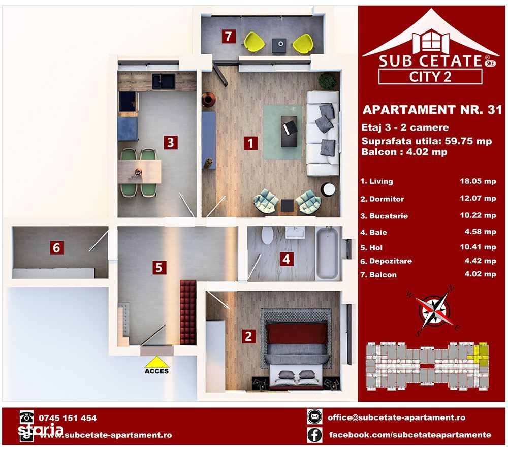 Apartament cu 2 camere decomandat in cartier rezidential