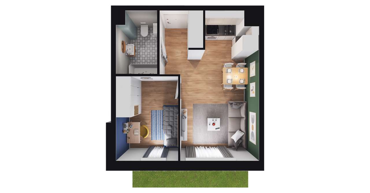 2-pokojowe mieszkanie 33m2 + ogród - Pełny obrazek: 2/7