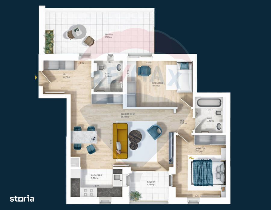 Apartament 3 camere zona centrala in proiect
