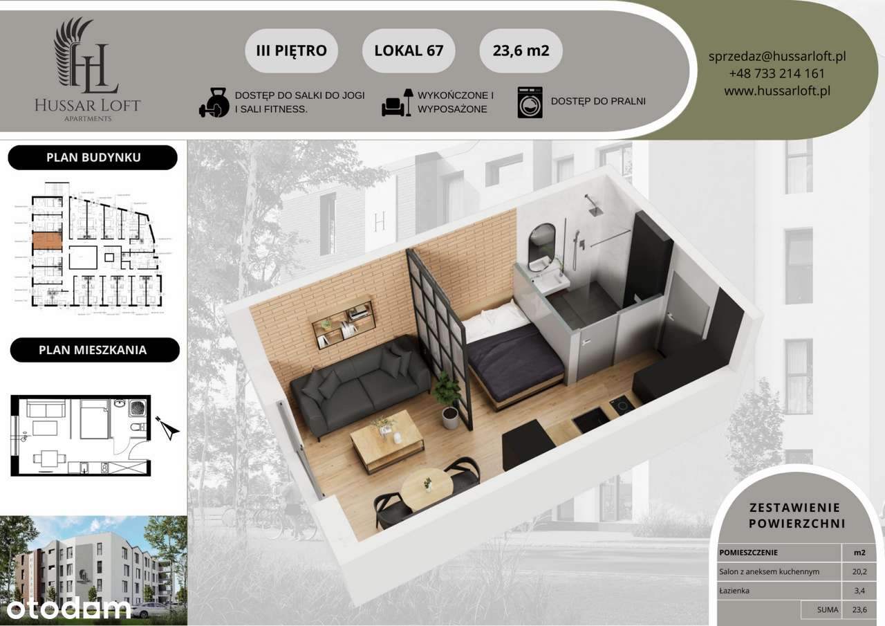 1-pokojowe mieszkanie 23m2 Bez Pośredników - Pełny obrazek: 2/5