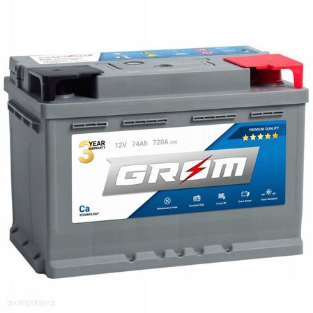 Akumulator GROM Premium 74Ah 720A EN P+ - 1