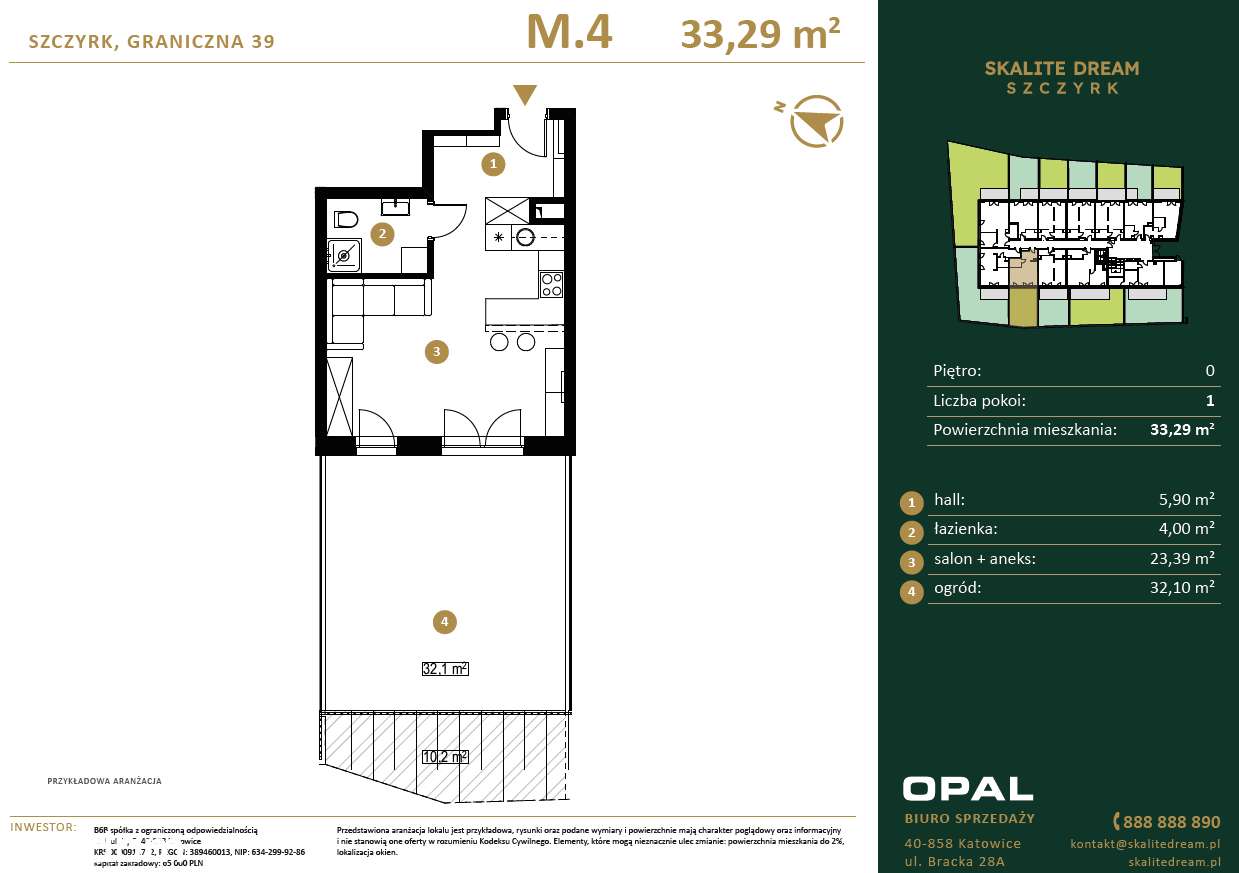 Kawalerka 33,29 m² z ogródkiem 32,10 m² – Szczyrk, ul. Graniczna-5