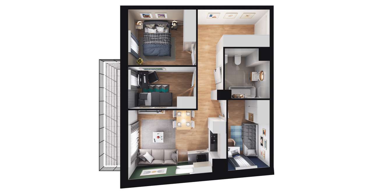 4-pokojowe mieszkanie 54m2 + balkon Bezpośrednio - Pełny obrazek: 2/8