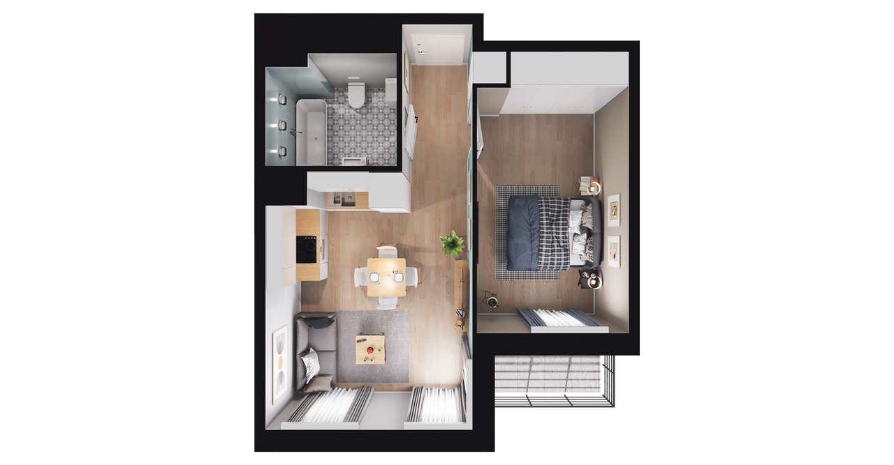 2-pokojowe mieszkanie 38m2 + loggia - Pełny obrazek: 2/7