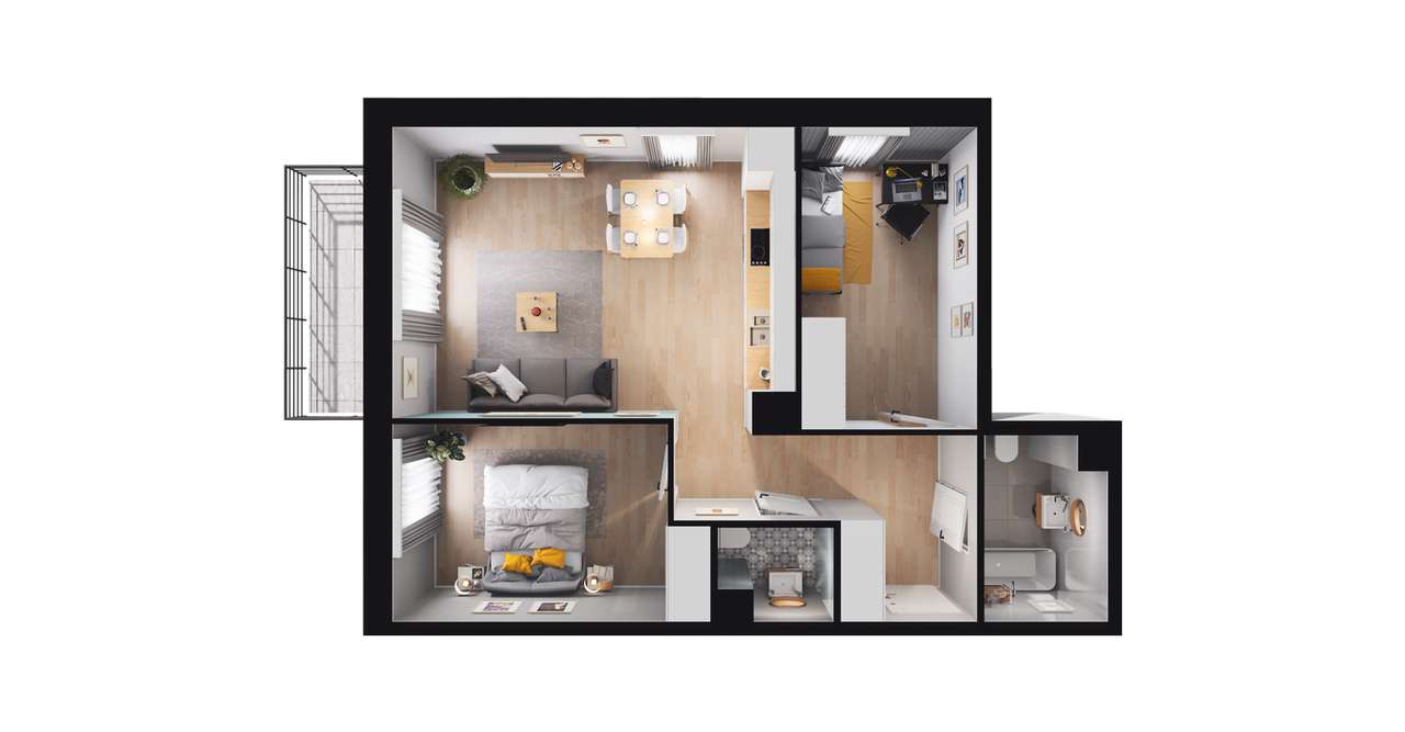 3-pokojowe mieszkanie 56m2 + balkon Bezpośrednio - Pełny obrazek: 2/8